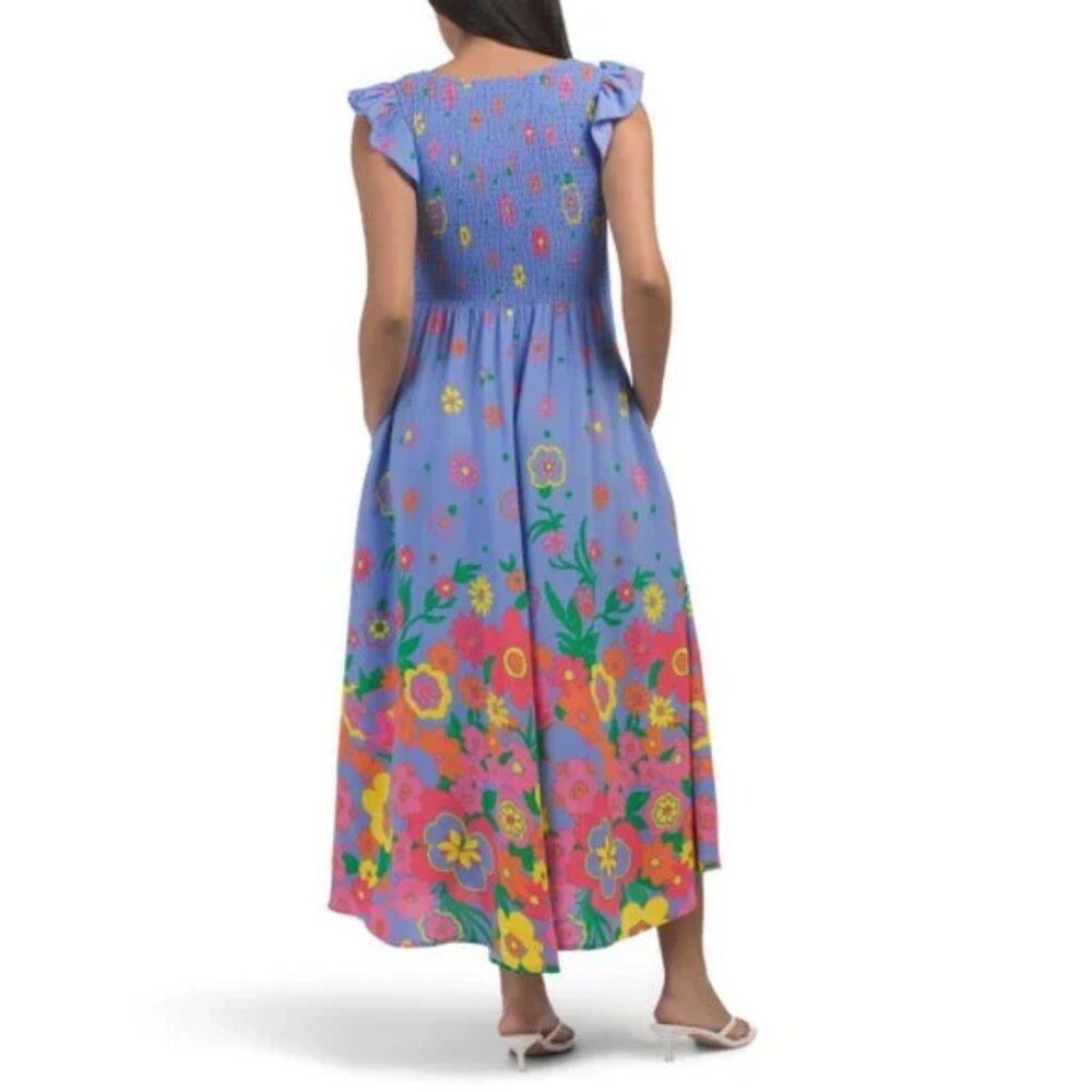 NWT MISTER ZIMI Abbie smocked floral Maxi Dress in Blue Meadow CUTE! Size 8 NEW - Picture 3 of 6